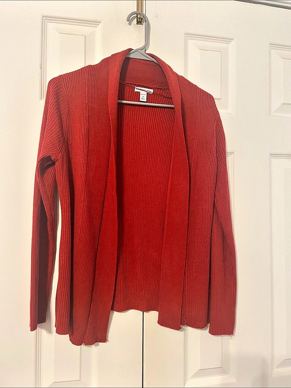 Croft & Barrow Ribbed Open-Front Cardigan Red Petite Small